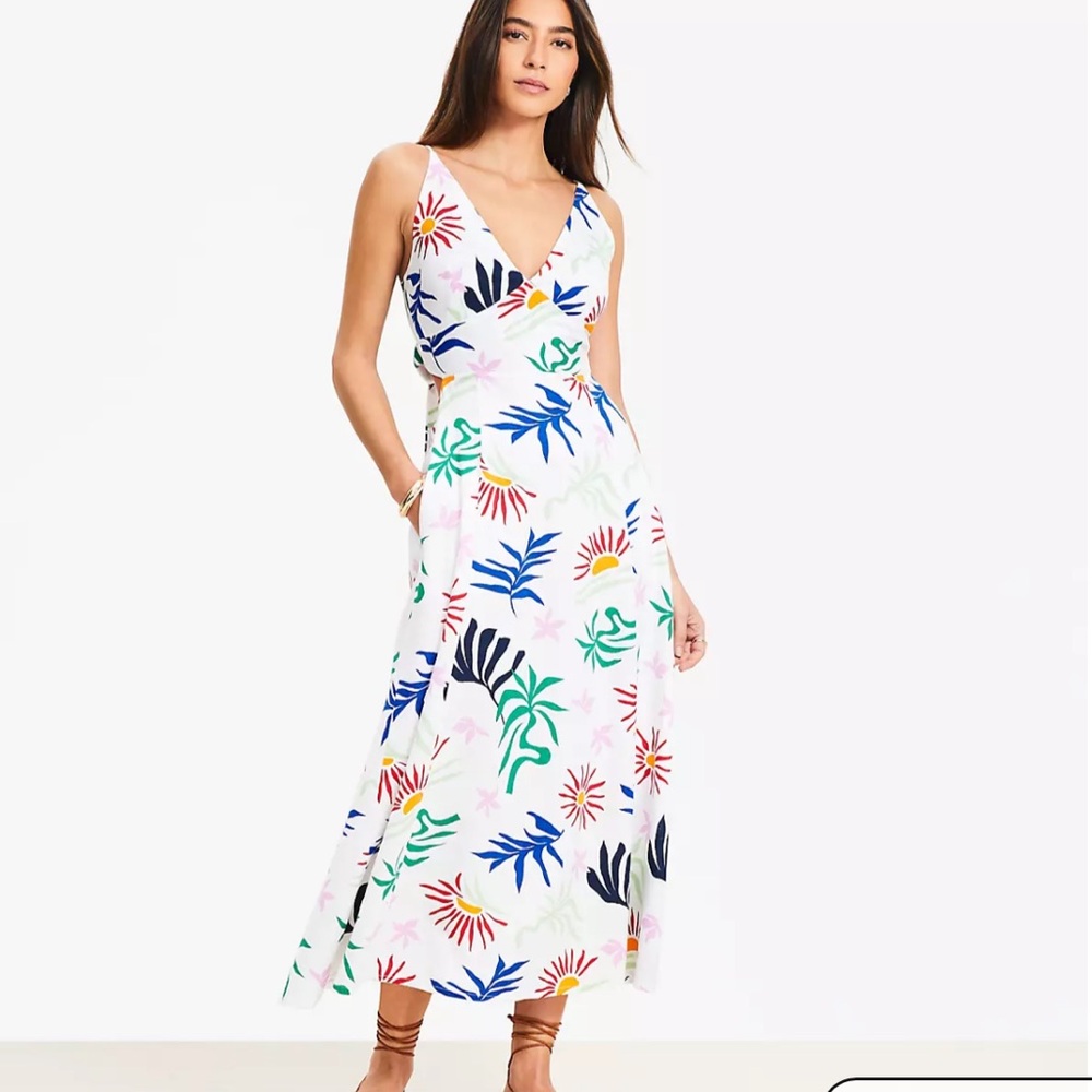 LOFT Beach Sun Cutout Midi Pocket Dress - Multicolor